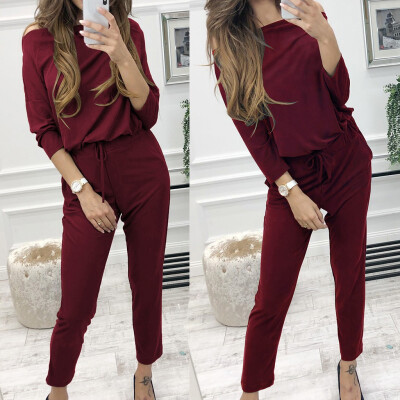 

Roseonmyhand Womens Long Sleeve Solid Color Shirt Top Pants Set