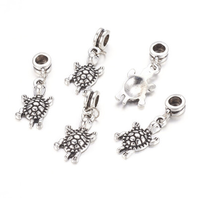 

Alloy European Dangle Beads Tortoise Antique Silver 35mm Hole 5mm