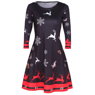 

Christmas Multicolor Printed Elk Long Sleeve Dress