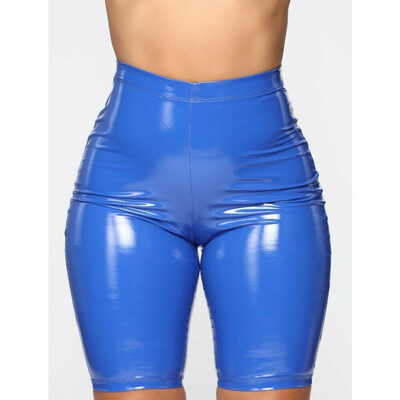 

Womens Sexy Shiny PU Leather Capri Shorts Bodycon High Waist Short Pants