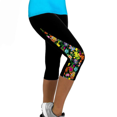

Women Ladies Floral Sports Yoga Fitness Leggings Gym 34 Slim Cropped Pants