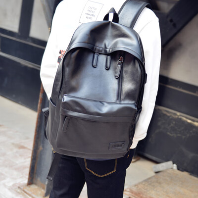 

Double-shoulder bag Korean tide business casual fashion travel computer backpack PU leather high school students bag