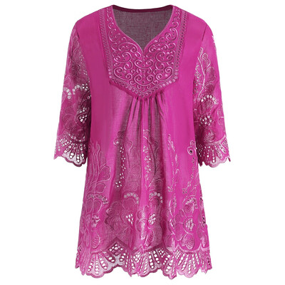 

V Neck Embroidered Plus Size Tunic Top
