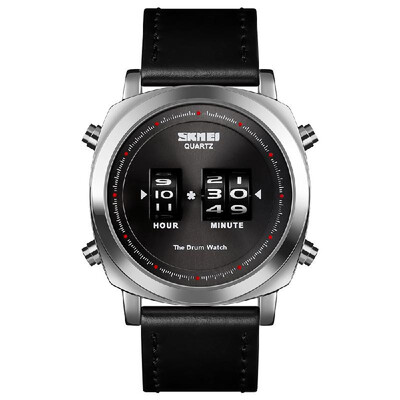 

SKMEI 1519 Man Quartz Watch Creative Rolling Time Display Sport Waterproof 3ATM Leather Watchband Male Wristwatch