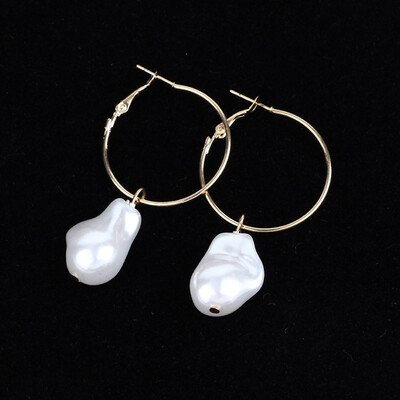 

EK461 Korea Design Metal Gold Geometric Irregular Circle Bowknot Natural Simulated Pearl Drop Earrings for Women Studs Girl Gift