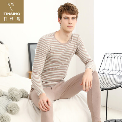 

Filament bird TINSINO thermal underwear personal men&women round neck stripes slim thick couple models autumn clothing long pants set horizontal strips of velvet coffee