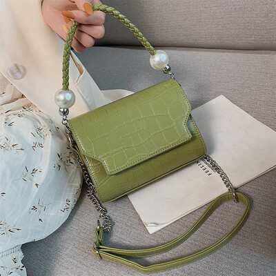 

Foreign air bag female new Korean version of the stone pattern pearl small square bag fashion chain handbag shoulder Mes