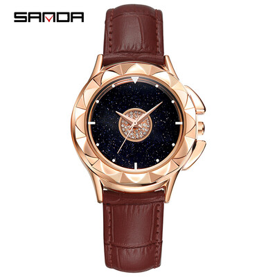 

New Luxury Rose Gold Women Watches Fashion Good Luck Ladies Quartz Starry Sky Diamond Clock Casual Leather Waterproof Clock Gift