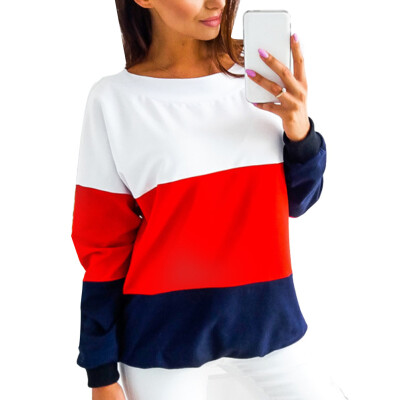 

Casual Color Block Bandage Backless Long Sleeve Sweatshirt Women Loose Pullover