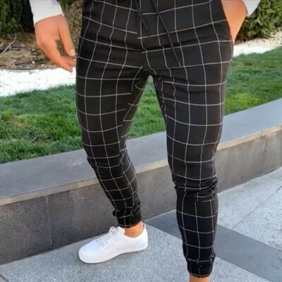 

Fashion Mens Plaid Twill Jogger Pants Urban Hip Hop Harem Casual Trousers Slim