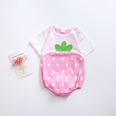 

Summer Infant Baby Kids Girls Short Sleeve Strawberry Print Bodysuit Romper