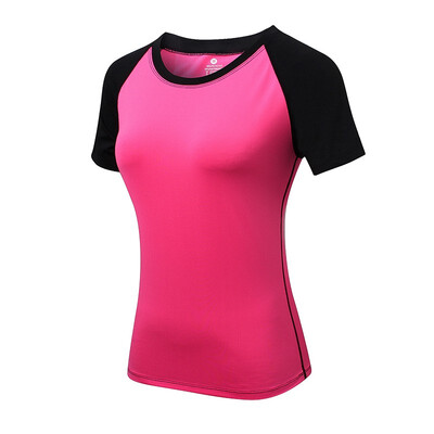 

Womens yoga tight short sleeve fitness running exercise training speed dry stretch matching color round neck T-shirt