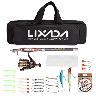 

Lixada Fishing Rod Reel Combo Telescopic Fishing Rod Spinning Reel Fishing Line Lures Hooks Swivels Saltwater Freshwater Travel Fi