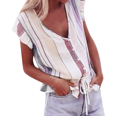 

Starmoon Womens casual V-neck short sleeve button shirt summer T-shirt