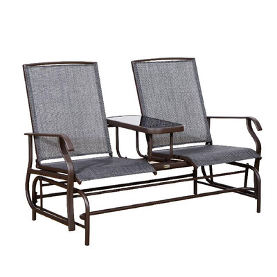 

2 Person Outdoor Mesh Fabric Patio Double Glider Chair wCenter Table