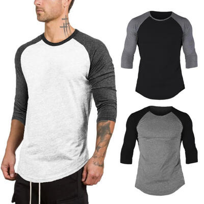 

Mens Boy Raglan 34 Sleeve Baseball Plain Tee Sports Blouse T-Shirt Tops -2XL