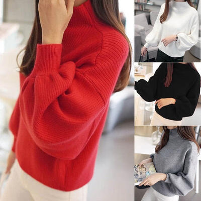 

2018 New Women Casual Turtleneck Batwing Sleeve Pullovers Knitted Jumper Tops Sweaters
