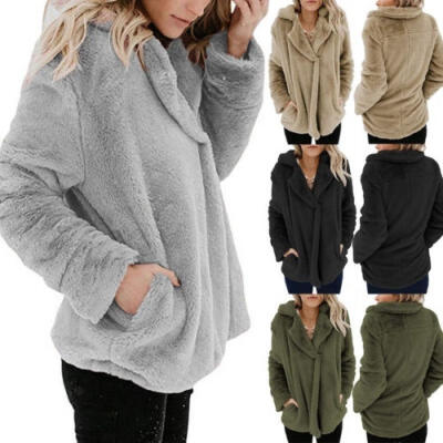 

Fashion Luxury Women Winter Warm Outwear Teddy Bear Pocket Fluffy Fleece Fur Coat Hot Sale