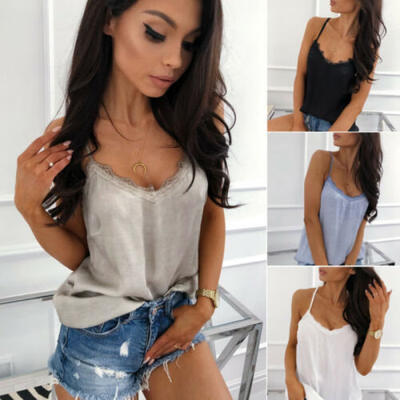 

Womens Summer Cool Lace Vest Top Sleeveless Shirt Blouse Casual Loose Tank Tops