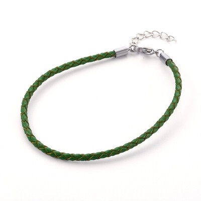 

Braided Leather Cord Bracelet Making with 304 Stainless Steel Lobster Claw Clasps&Extension Chain Stainless Steel Color Gre
