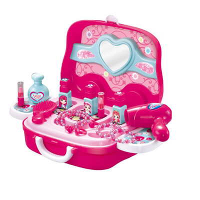 

Children Girls Pretend Play Dressing Tools Suitcase Kids Plastic Mirror Hair Dryer Toy Set Birthday Gift