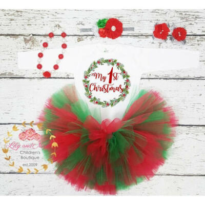 

UK Newborn Baby Girl Christmas Romper Tulle Tutu Skirt Dress 3PCS Outfit Clothes