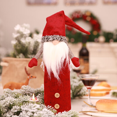 

Red Xmas Decor Faceless Beard Santa Claus Doll Wine Bottle Cover Clothes Gift