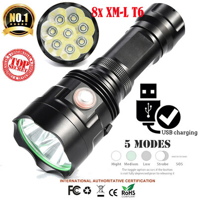 

Saidsome 8x XM- T6 LED Flashlight 5 Modes 2665018650 Camping Torch Lamp Light flashlight lamp
