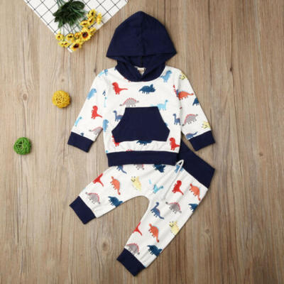 

AU Infant Baby Boy Girl Clothes Dinosaur Hooded TopsLeggings Pants Outfit 0-24M