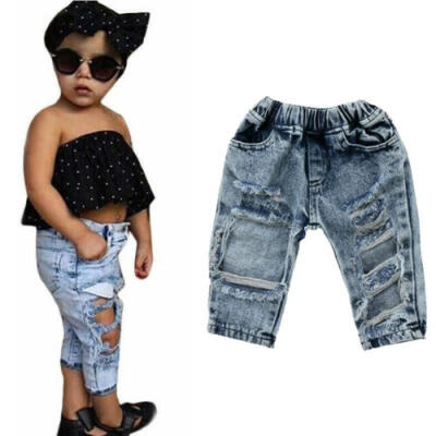 

Kids Baby Girls Summer Ripped Holes Denim Pants Jeans Leggings Trouser Outfits