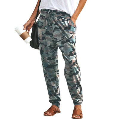 

Fashion Women Long Pants Camouflage Print Adjustable Waist Drawstring Loose Casual Camo Trousers