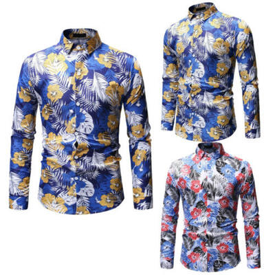 

USA Men Floral Luxury Slim Fit Shirts Button Down Long Sleeve Casual Blouse Tops