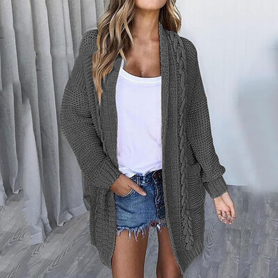 

Toponeto Women Casual Long Sleeve Solid Sweater Cardigan Coat With Pockets