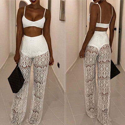 

Fasion Summer Women Ladies Sheer Floral Lace Pants Beach Bikini Cover Up Trousers