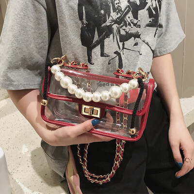 

Advanced sense bag foreign gas pearl handbag female bag new 2019 jelly transparent package texture chain Messenger bag