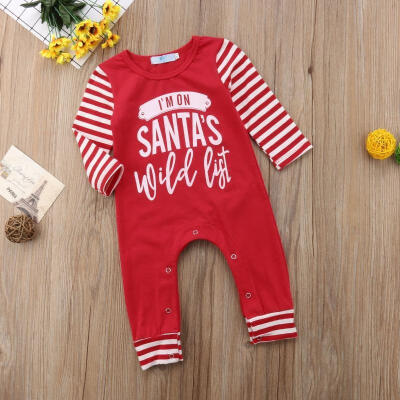 

Baby Boy Girls Romper Christmas Santa Long Romper Jumpsuit Striped Bodysuit Clothes Outfits Daily 0-24M