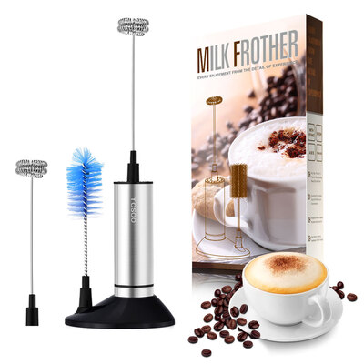 

Handheld Double Spring Whisk Head Electric Milk Frother with Pedestal CleMilk Frother