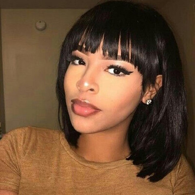 

〖Follure〗High Quality Black BOBO Straight Wigs Real Human Hair Sexy Women Wigs