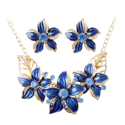 

Fashion Austrian Crystal Enamel Flower Jewelry Set Women Party Gift High Quality