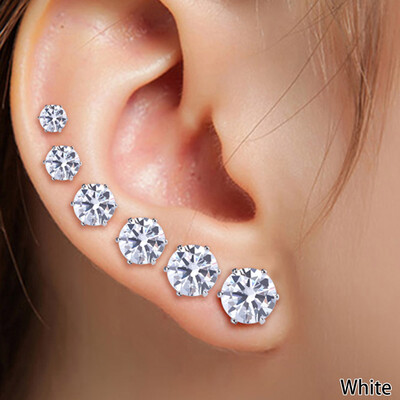 

Fashion Women Crystal Ear Studs Earrings Round Cubic Zircon 6 Pairs Set