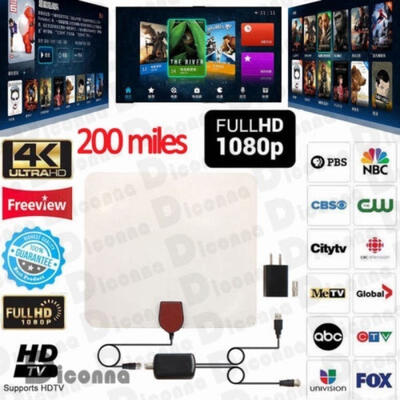 

Diconna Antenna Digital HD TV Amplified Mile Ultra Thin 200 Miles Range Indoor