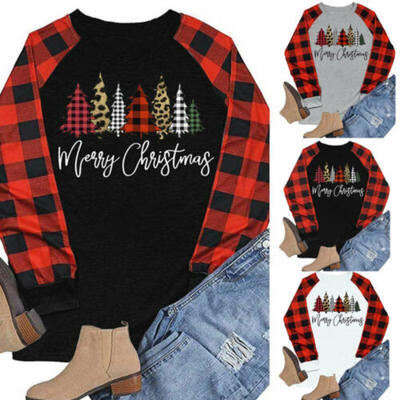 

Women Christmas Tops Ladies Long Sleeve Casual Loose T Shirts Blouse Pullover US