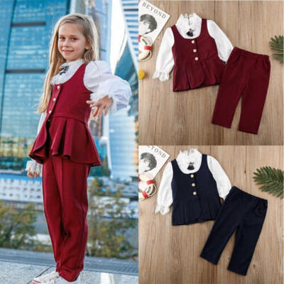 

US Cute Infant Girl Kid Lace Gentleman Party Formal Suit Autumn Clothes 2-7Y Top