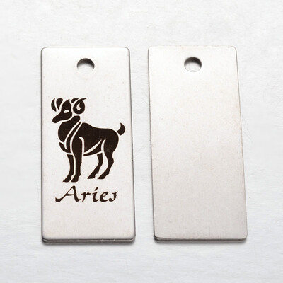 

Spray Painted Stainless Steel Pendants Rectangle with Twelve ConstellationZodiac Signs Aries 38x16x1mm Hole 3mm