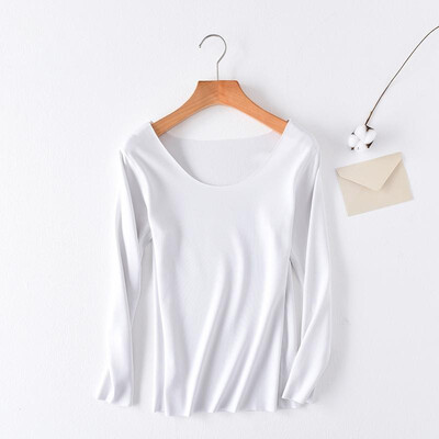 

Fashion Women Bottom T-shirt Long Sleeve O-neck Solid Color Stretch Thin Slim Basic Tee Tops Casual Pullovers Blouse