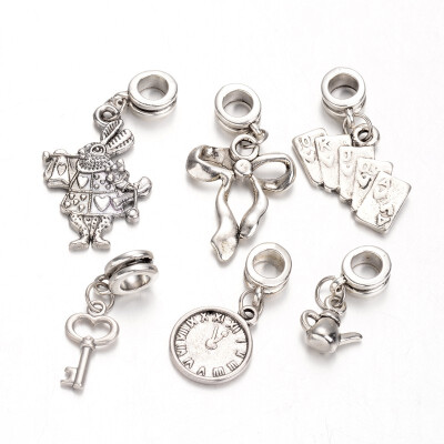 

Mixed Shape Alloy European Dangle Beads Antique Silver 2338x822mm Hole 45mm 6pcsset