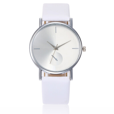 

New hot creative PU with silver shell ladies quartz watch casual mens simple watch