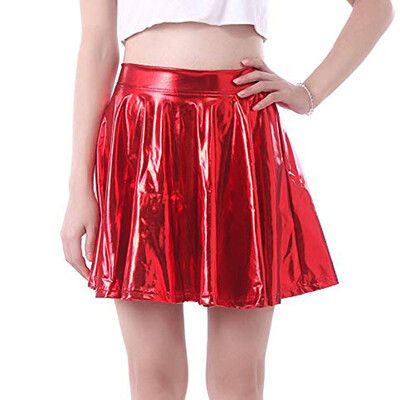 

Womens Shiny WET LOOK PU Leather Skater Flared Pleated Mini Party Dance Skirts