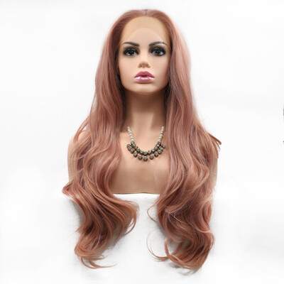 

Amazing Star Lace Frontal Wigs Body Wave Hand Tied Heat Resistant Fiber Middle Part Synthetic Hair Rose Gold Color