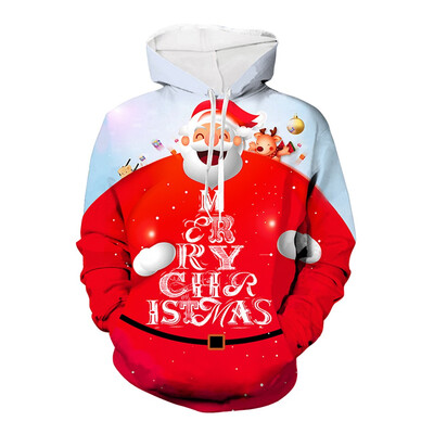 

Toponeto Christmas Women Men Couples Print Long Sleeve Hoodie Sweatshirt Pullover Tops
